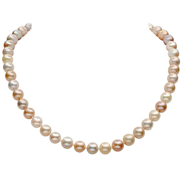 Lily Treacy 9-10mm Freshwater Pearl Metallic multi-color Necklace Strand with Top CZ Fancy Clasp
