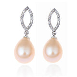 11-12mm Freshwater pearl dangle drop Earrings Sterling Silver CZ bridal white