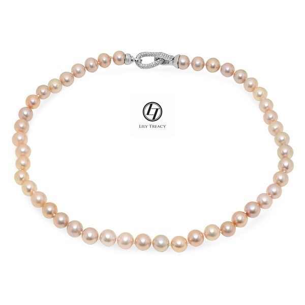 9-10mm Freshwater Pearl Necklace Strand Metallic Rose Pink 18" wedding bridal bridesmaid gift