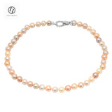 Lily Treacy 9-10mm Freshwater Pearl Metallic multi-color Necklace Strand with Top CZ Fancy Clasp
