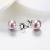9-10mm Genuine purple Freshwater Pearl Stud Earring w/ Sterling Silver Back gift