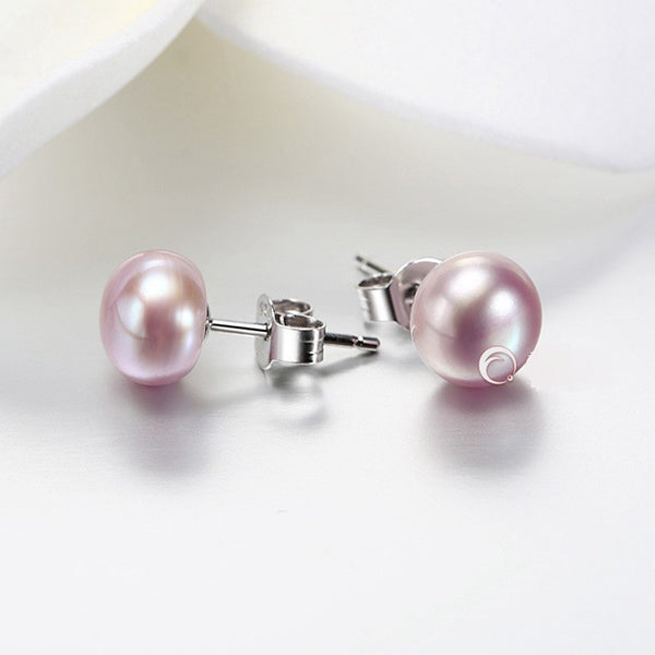 9-10mm Genuine purple Freshwater Pearl Stud Earring w/ Sterling Silver Back gift
