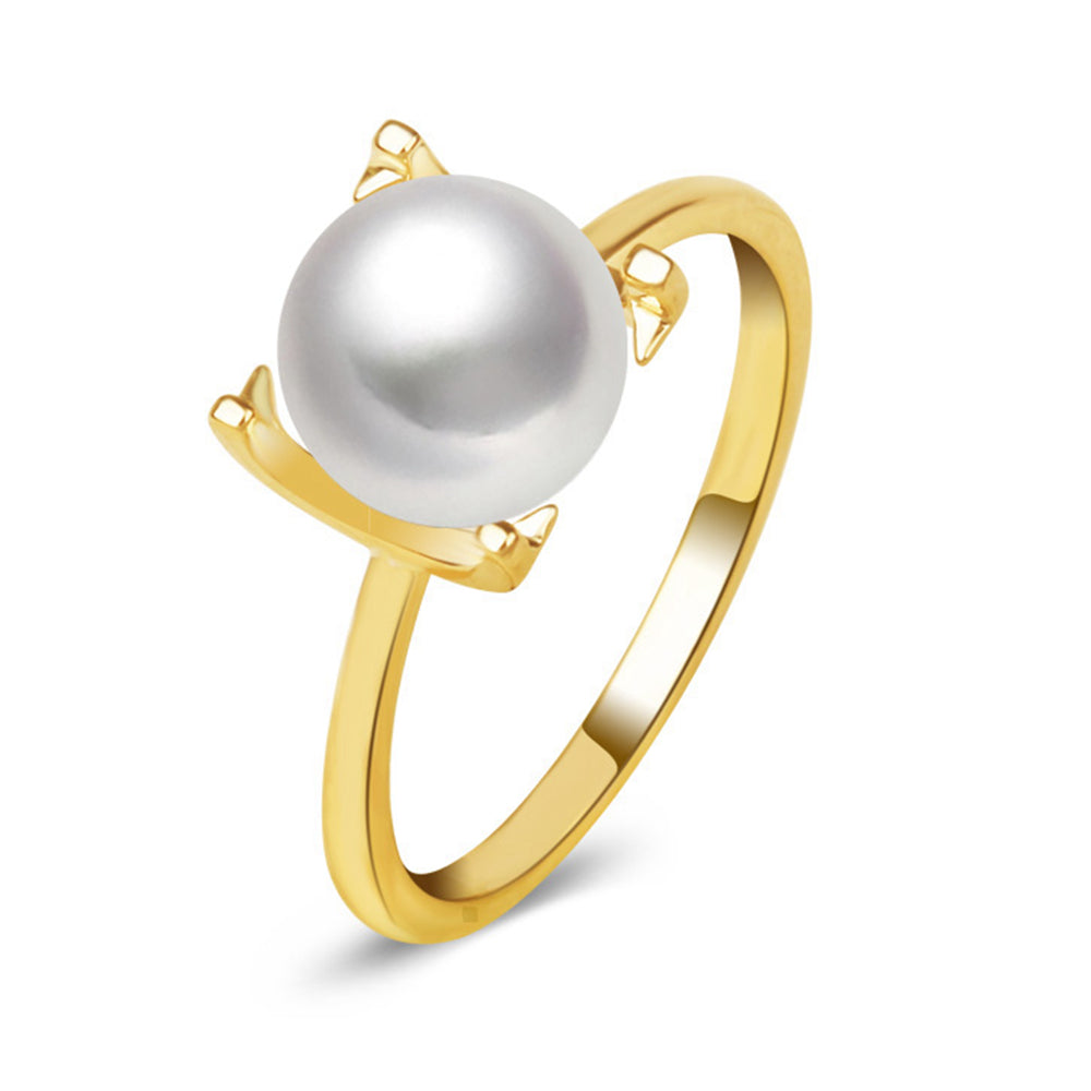 8-8.5 Japanese Akoya Pearl in 10K Solid White or yellow Gold Ring, bridal, gift Size 7
