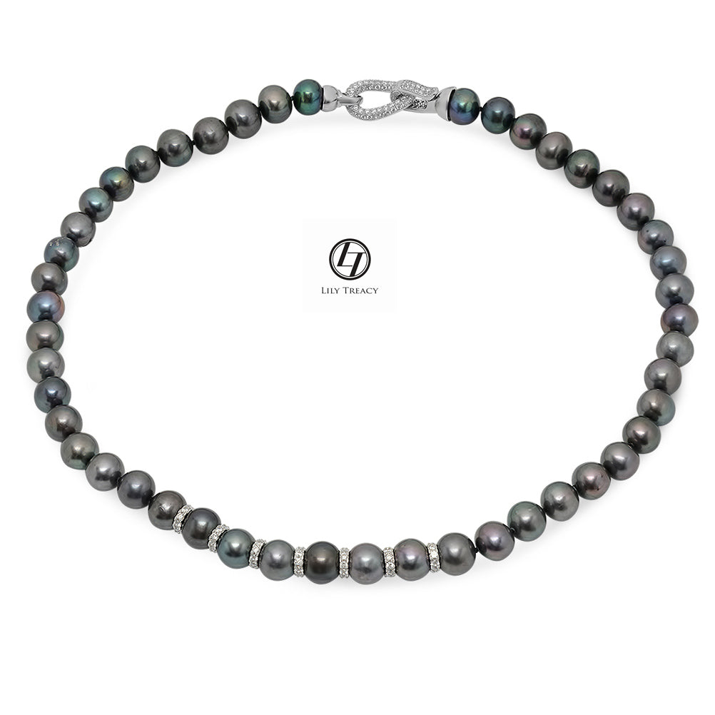 LILY TREACY 9-10MM BLACK FRESHWATER PEARL BELLA STRAND NECKLACE 18″