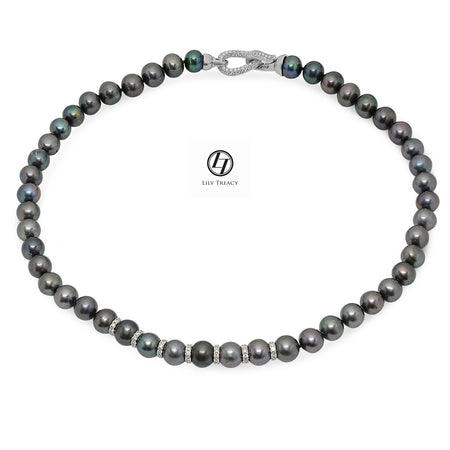 7-8mm white Freshwater Pearl 3 Row Necklace with Mother of Pearl Flower Clasp