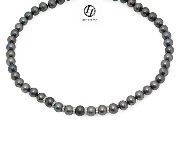 LILY TREACY 9-10MM BLACK FRESHWATER PEARL BELLA STRAND NECKLACE 18″
