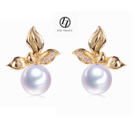 Akoya Pearl Drop Dangle Hook Earrings 18K Solid Gold white bridal 7.5-8, 8-8.5, 8.5-9, 9-9.5, 9.5-10mm by Lily Treacy