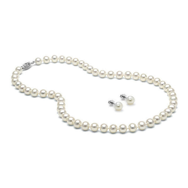 Lily Treacy Japan Akoya Pearl Necklace Earrings set 18" Earrings Solid gold Bridal Gift 7.5-8mm