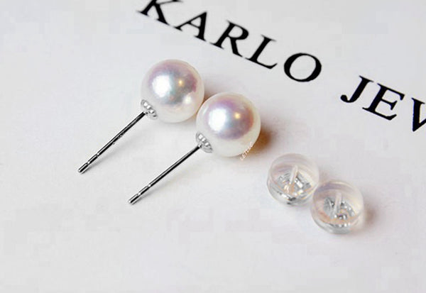 Lily Treacy White Japan Akoya Saltwater Pearl 18K Solid Yellow Gold Stud Earrings 5.5-6mm; 7-7.5mm