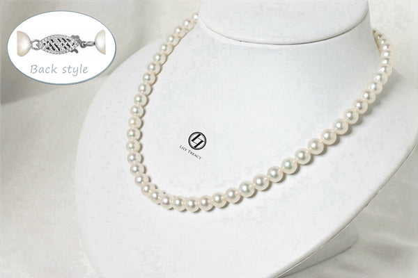 Japanese Akoya Pearl Necklace white strand 8.5-9/9-9.5/9.5-10mm 14K gold clasp 18"