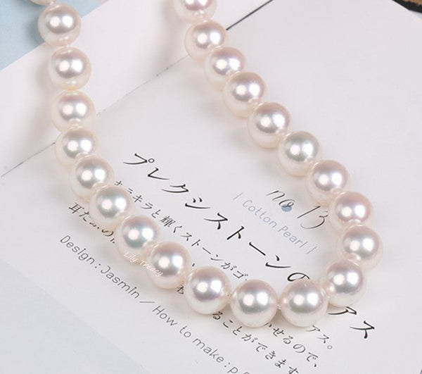 Japanese Akoya Pearl Necklace white strand 8.5-9/9-9.5/9.5-10mm 14K gold clasp 18"