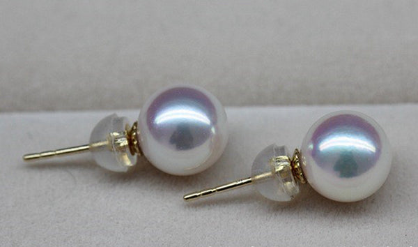 Lily Treacy 8-8.5 mm White Japan Akoya Saltwater Pearl 18K Solid Gold Stud Earrings
