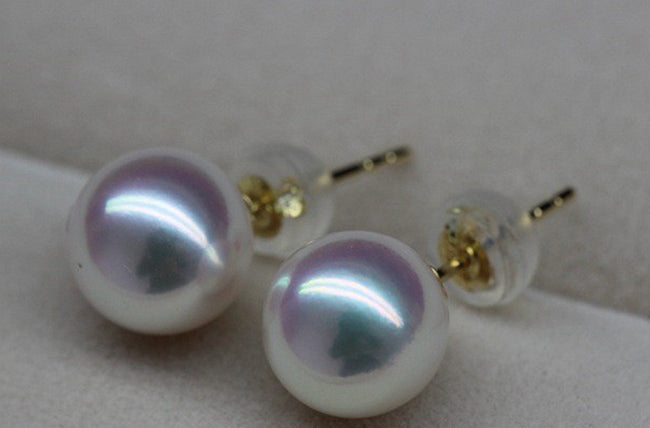 Lily Treacy 8-8.5 mm White Japan Akoya Saltwater Pearl 18K Solid Gold Stud Earrings