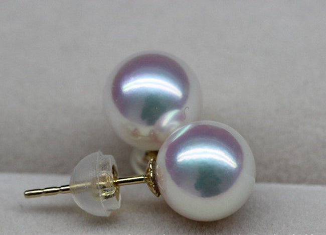 Lily Treacy 8-8.5 mm White Japan Akoya Saltwater Pearl 18K Solid Gold Stud Earrings