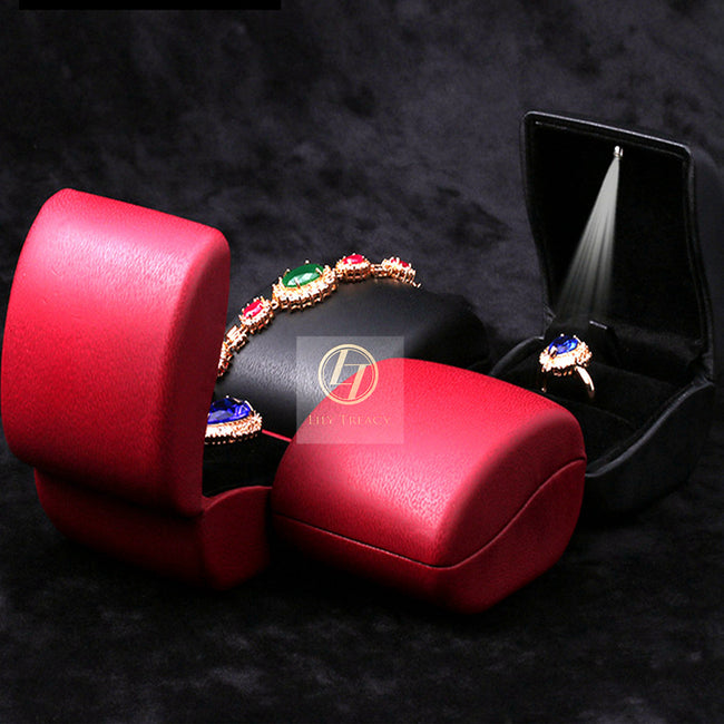 Ring Box case with LED lighted PU Leather Red Proposal Engagement Wedding Gift by Lily Treacy