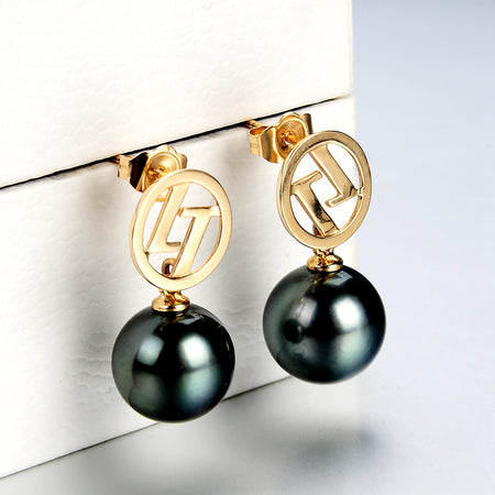 Lily Treacy Japanese Akoya pearl & Tahitian pearl solid gold Bianca combination earrings bridal