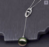 Tahitian Black Pearl 11-12mm 18K White Gold Adjustable Pendant Necklace Up to 20