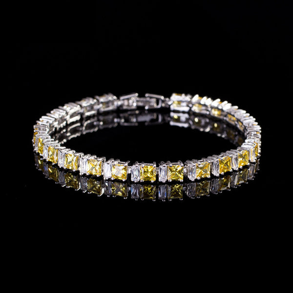 Tennis Bracelet CZ Princess Cut White Yellow 7"-8" w/ extra link extension bridal