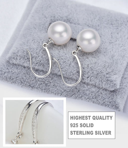 Grey Pearl Drop Earrings 925 Sterling Silver for Women Girls Long