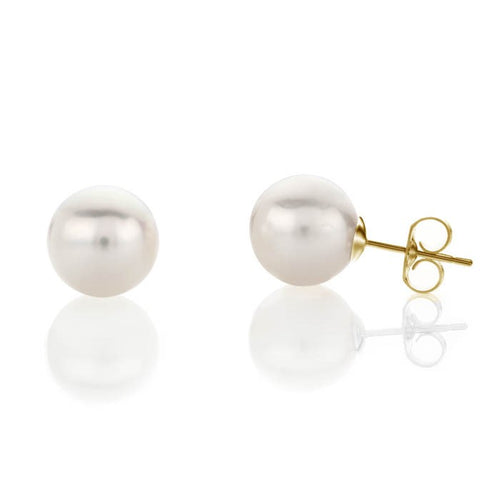 8-9mm Freshwater Pearl 14K Solid Gold Stud Earrings White Perfect Round