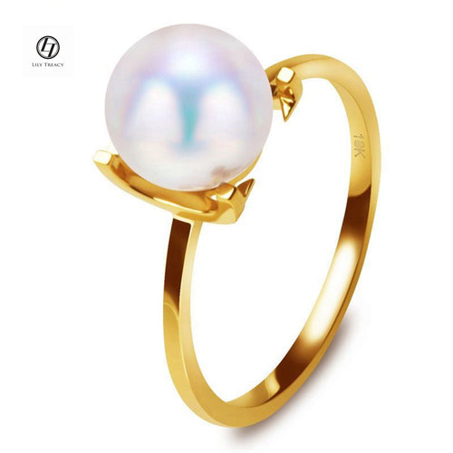 8-8.5 Japanese Akoya Pearl in 10K Solid White or yellow Gold Ring, bridal, gift Size 7