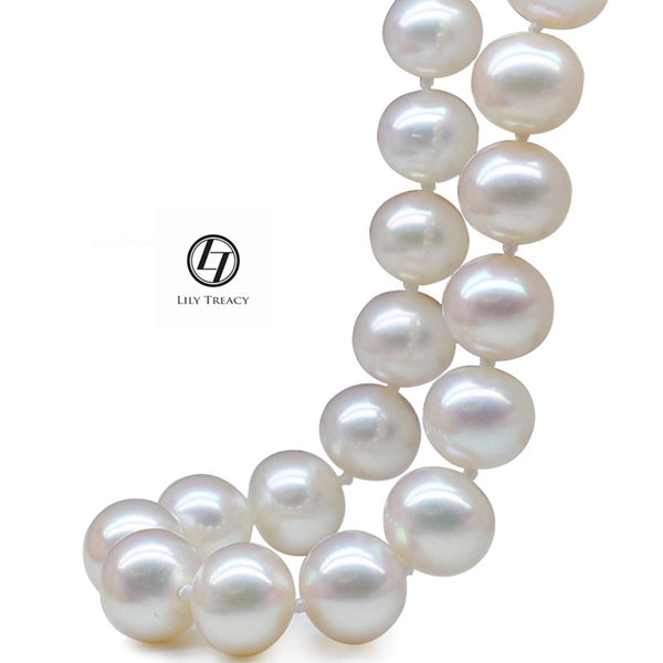 Lily Treacy 11-12mm Top Quality white Freshwater pearl necklace strand with 14K solid gold clasp 18″