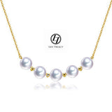 LilyTreacy Akoya Pearls White Gold diamond Station Necklace 18
