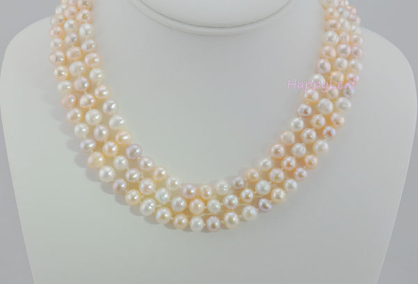 7-8mm Freshwater Pearl white multi-color Opera 50" long endless Strand Necklace