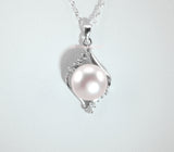 11mm white Freshwater Pearl Sterling Silver CZ Pendant Necklace Chain 18