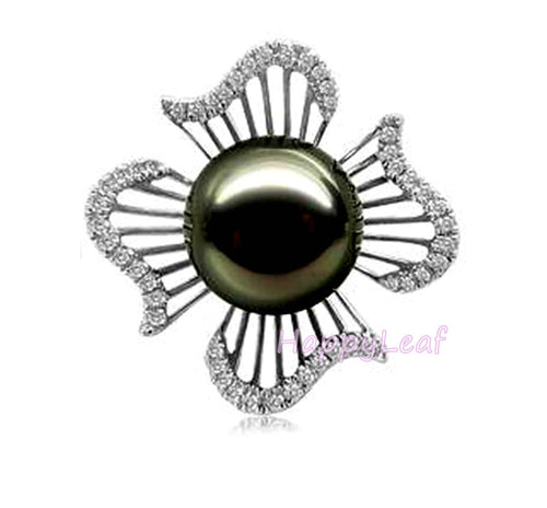 LilyTreacy white black Freshwater Pearl Diamonique 925silver pendant Necklace18"