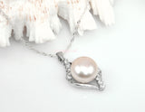11mm white Freshwater Pearl Sterling Silver CZ Pendant Necklace Chain 18