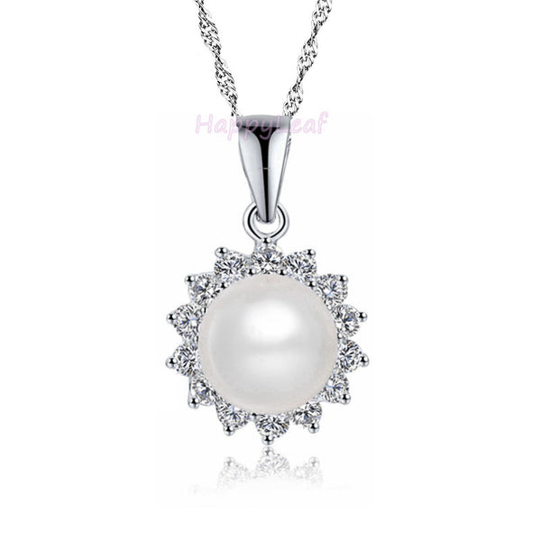 11-13mm Freshwater Pearl in Diamonique 925 sterling silver pendant Necklace 18"