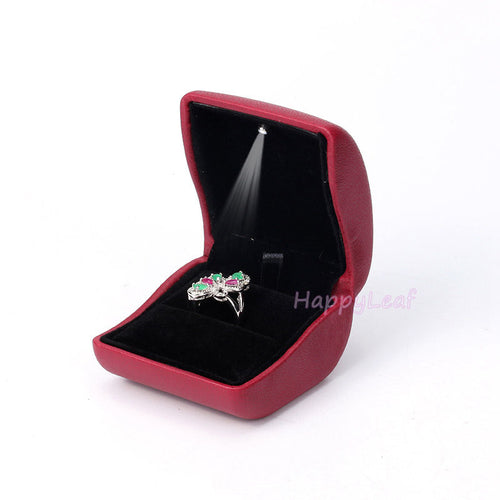 Lily Treacy PU Leather Red Ring Box case with LED light Proposal Engagement Gift