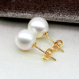 8-9mm Freshwater Pearl earrings 18K Solid Gold Stud Earrings White