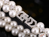 LilyTreacy Pearl Bracelet double row Quality 8mm Shell Pearl & Top CZ white 7.5