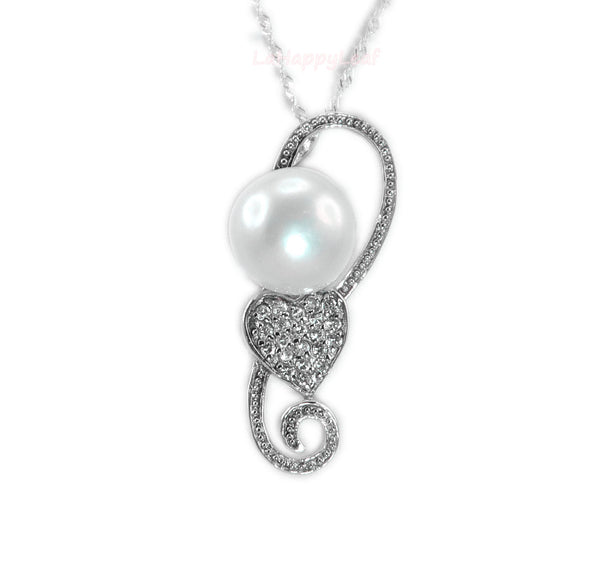 11mm Freshwater Pearl Premium 925 Sterling Silver Top CZ Pendant Necklace