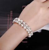 LilyTreacy Pearl Bracelet double row Quality 8mm Shell Pearl & Top CZ white 7.5
