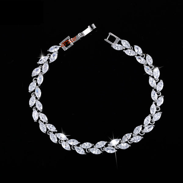 Tennis Bracelet CZ Marquise Cut White Leaf 7"-8" w/ extra link extension bridal