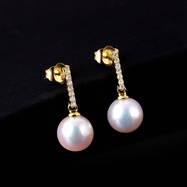 Lily Treacy 7.5-8mm akoya Pearl dangle earrings 14K Gold and Diamond Celine Earrings