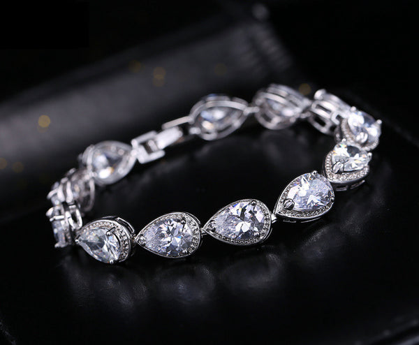 Tennis Bracelet Top CZ Pear Cut 23ctw 6.5"- 8" w/ extension white Gift Bridal