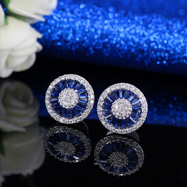 CZ Stud Earrings simulated diamond, ruby, sapphire, emerald halo earri –  Lily Treacy