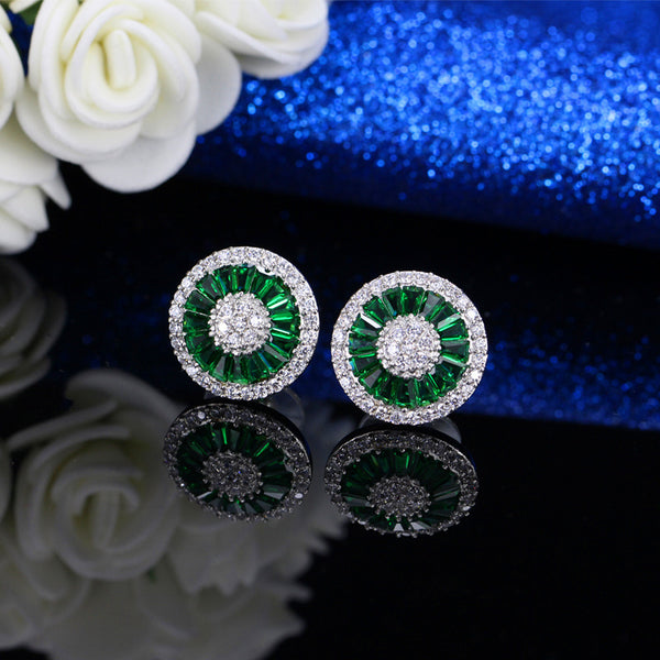 CZ Stud Earrings simulated diamond, ruby, sapphire, emerald halo earrings in lighted box