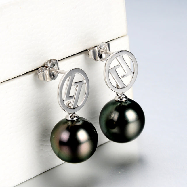 Lily Treacy Signature 10-11mm Tahitian Pearl Dangle Drop Earrings 14K solid White yellow Gold