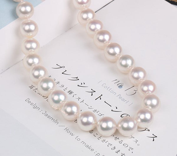 Lily Treacy Akoya Pearl Necklace strand 8-8.5mm 14K gold clasp Japanese white 18" bridal wedding