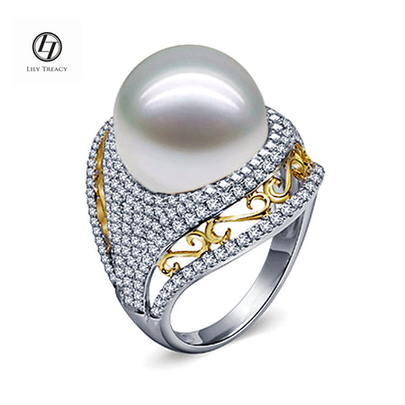 10-11mm white Freshwater pearl 925 Sterling Silver *The Wave* Ring Size 8