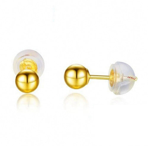 18K Yellow Gold Ball stud Earrings Women Men Unisex 3mm or 4mm