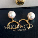 Japanese Akoya Pearl hoop white Earrings drop dangle 18K Solid Gold bridal 7.5-8;8-8.5; 8.5-9; 9-9.5; 9.5-10mm