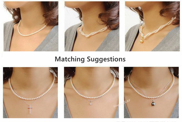 5-6mm White Freshwater Pearl Sterling Silver Clasp Necklace Strand 18" Bridal