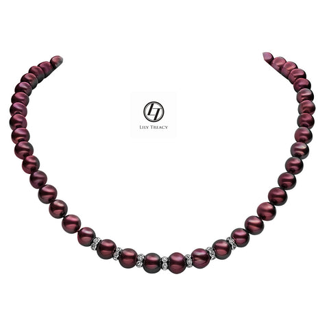 Cranberry Red Colored 9-10mm High Quality Round Pearl Strands