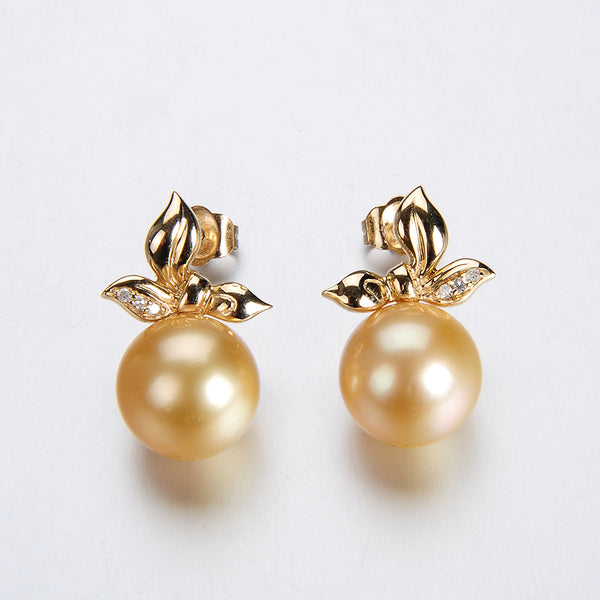 Lily Treacy 10-11mm Golden South Sea Pearl Solid Yellow Gold and Diamond Elaine Earrings